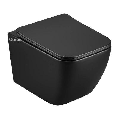 China EUROPEAN Bathroom Ceramic Wall Hung Toilet Bowl Rimless Matte Black Square Wall Hung Toilet for sale