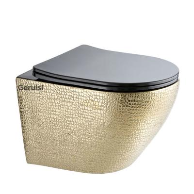 China Hidden Cistern Design Luxury Bathroom Ceramic Gold WC Plated Gold Wall Hung Toilet for sale