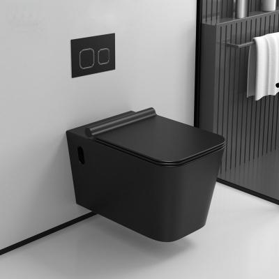 China EUROPEAN Ware Sanitary Ware Bathroom Matte Black Colored Square Washdown Ceramic Wall Hung Toilet for sale