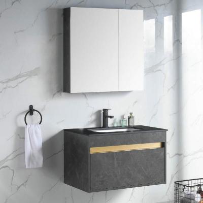 China Modern European simple plywood bathroom cabinet with sintered stone table for sale