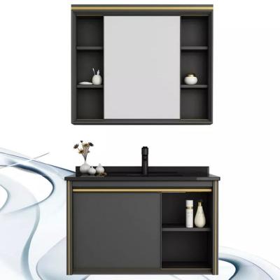 China New Design Modern Bathroom Wall Hung Aluminum Cabinet With Push And Pull Mirror for sale