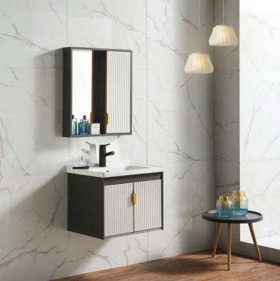 China 2021 Modern New High Quality Strong Pure Aluminum Bathroom Cabinet And Sink Set for sale