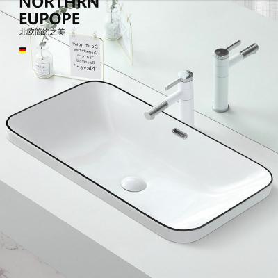 China Modern washroom white and black color worktop rectangular basin for sale