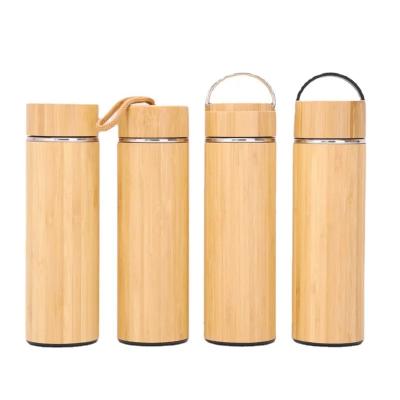 China PORTABLE High Quality Eco Friendly Laser Engraved 500ml Bamboo Tumbler Wood Stainless Steel Vacuum Insulation Thermal Bamboo Flasks for sale