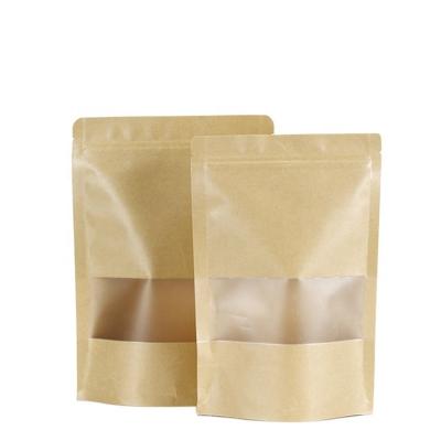 China Recycled Materials Non Printing Ziplock Snack Chips Packaging Heat Seal Kraft Paper Pouch Bags With Window for sale