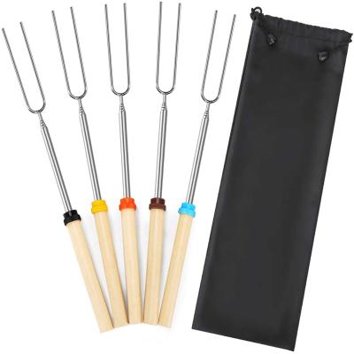 China Outdoor Equipment Increasing Hot Sticks 32Inch Camping Amazon Sale Extendable Marshmallow Roasting Smores Sticks Pit Extendable Forks For BBQ for sale