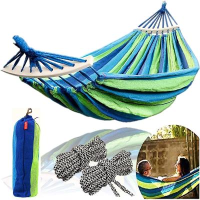 China Large Outdoor Furniture Canvas Cotton Garden Backyard Lounging Outdoor and Indoor Rainbow Stripe Hammock for Patio Porch for sale