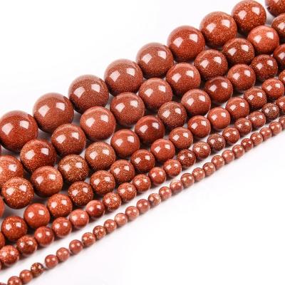 China Hot Sale Gold Sand Crystal Round Beads Semi Precious Loose Beads For DIY Necklace Bracelet Jewelry Making Bead Accessory Wholesale for sale