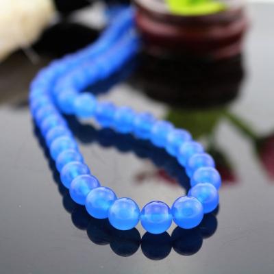 China Crystal Blue Agate Chalcedony Round Beads Chain Loose Beads For DIY Necklace Bracelet Jewelry Making Wholesale Gemstone Bead Accessory for sale