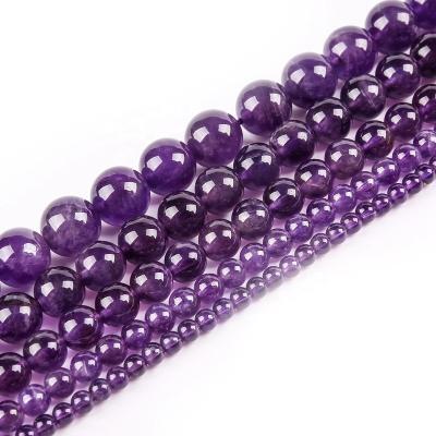 China Crystal Natural Amethyst AB Grade Round Beads Loose Chain Beads For DIY Necklace Bracelet Crystal Jewelry Making Gemstone Bead Wholesale for sale