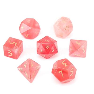 China Business Gifts Watermelon Tourmaline Engrave Dungeons And Dragons Game Number Dies Customized Role Play Polyhedron Stone Dies Set Ornament for sale