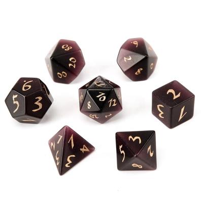 China Business Gifts Lavender Cat's Stone Carve Set Professional Handmade Engrave Dungeons And Dragons Game Number Customized RPG Polyhedron Dies for sale