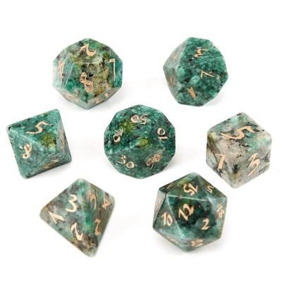 China Business Gifts African Pine Stone Engrave Dungeons And Dragons Game Number Dies Collection Customized Role Playing Game Polyhedron Stone Dies Set for sale