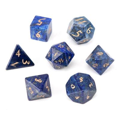 China Business Gifts Natural Lapis Lazuli Engrave Dungeons And Dragons Game Number Dies Customized Role Play Polyhedron Stone Die Set Ornament for sale