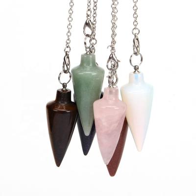 China India Natural Stone Pendulum 7 Color Chakra Crystal Chain Bullet Shaped Reiki Amulet Hypnotists Conical Pendant Divination Props for sale