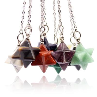 China Natural Asia Stone Merkaba Dowsing Pendulum Star Shape Healing Pendant Amulet Crystal Pendulum Radiesthesia Metaphysical Spiritual for sale