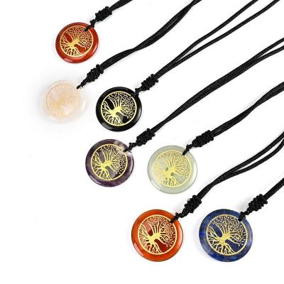 China CLASSIC Handmade Carve Natural Men's Tree of Life Crystal Quartz Reiki Healing Stone Pendant Necklace Women Charm Fashion Jewelry for sale