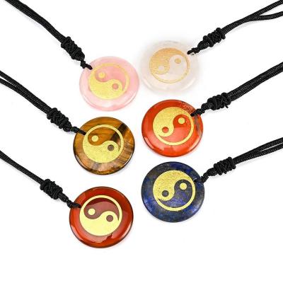 China CLASSIC Engrave Taoist Natural Stone Taiji YinYang Fish Pattern Necklace Reiki Healing Jewelry Men Women Charm Fashion Pendant Wholesale for sale