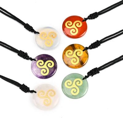 China Handmade CLASSIC Natural Stone Carve Reiki Triple Spiral Symbol Necklace Amethyst Rose Quartz Healing Crystal Jewelry Pendant Wholesale for sale