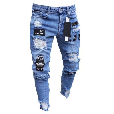 China 2021 New QUICK DRY Men's Vintage Embroidered Pencil Pants Mens Casual Biker Jeans Ripped Skinny for sale