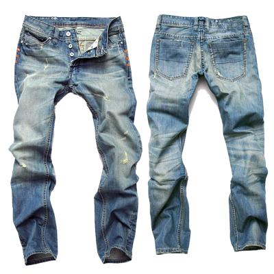 China 2021 QUICK DRY European and American men's vintage ripped jeans button men's skinny light blue slim straight casual jeans for sale