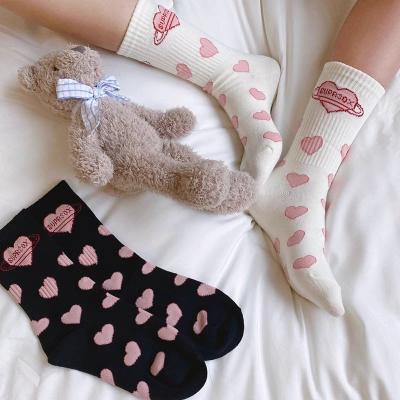 China Wholesale Custom QUICK DRY Cute Cute Korea White And Black Simple Girl In Tube Cotton Socks Japanese Cartoon Letter Socks for sale