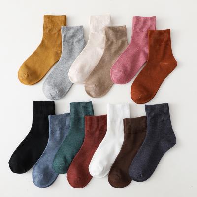 China Cotton Autumn New Socks All-match Solid Color Tube Socks Pure Cotton Sweat-absorbent Women's Breathable Socks for sale