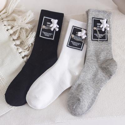 China New QUICK DRY white bear fabric sticker chain tube thongs personality trend thongs cartoon cotton socks women for sale