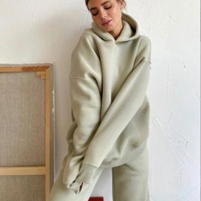 China Wholesale Autumn Winter Women Solid Color Breathable Hoodies Sweatshirts Ladies 2 Piece Set for sale