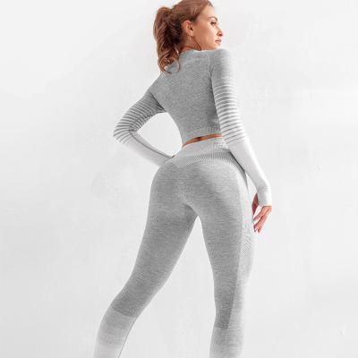 China 2021 New Activewear Gym Long Sleeve Women Seamless Yoga Set Breathable Custom Made Two Piece Active Wear Set for sale