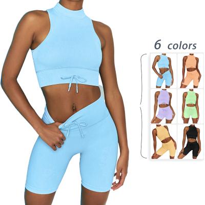 China Breathable 2 Piece Suits Crop Top Shorts Yoga Set Women Multicolor Gym Sports Workout Seamless Yoga Set for sale