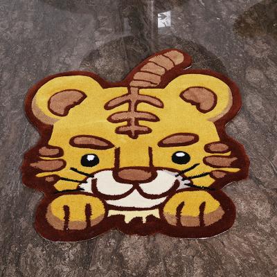 China Non-slip High Quality 3D Hand Embellished Custom Shape Tiger Rug Anime Handmade Die Cut Floor Blankets for sale