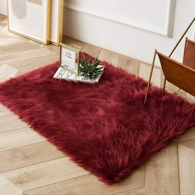 China Washable Durable Super Soft Sheepskin Plush Fur Blanket For Sofa Living Room Rug Rug Long Pile for sale