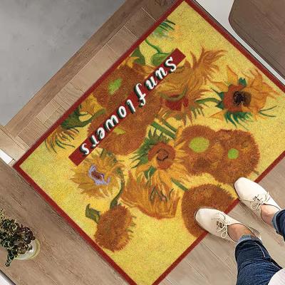 China Washable Nordic Mat Noodle Pvc Coil Door Mat Home Flooring PVC Painting Flower Mat Rolls for sale