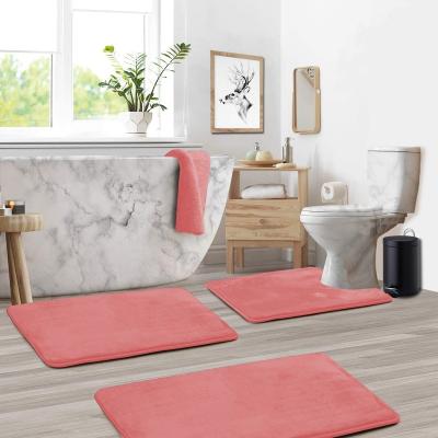 China Wholesale Washable Toilet Floor Mat Bathroom Microfiber Blanket Jacquard Fleece Anti-Slip Bath Mats 3 Pieces Set Blankets for sale