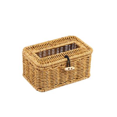 China Amazon Popular Household Woven Tissue Box Rectangular Multi Function Paper Drawer Rattan Plastic Viable for sale