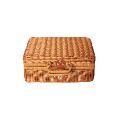 China Amazon imitation rattan storage box vintage sustainable hot-selling portable decorative gift woven box for sale