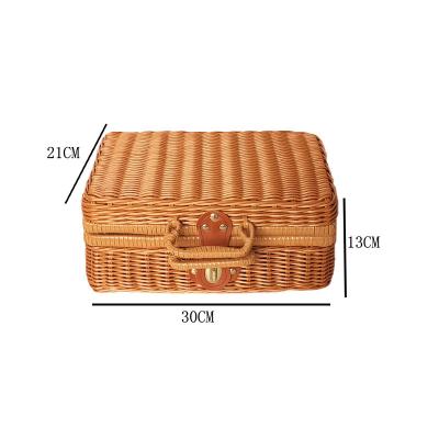 China Amazon Sustainable Best Selling Retro Portable Rattan Suitcase Gift Box Plastic Prop Box 30X21X13cm for sale