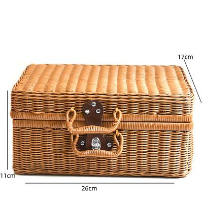 China Best Selling Retro Rattan Woven Crate Storage Box Sustainable Amazon Rattan Portable Portable 26*17*11cm for sale