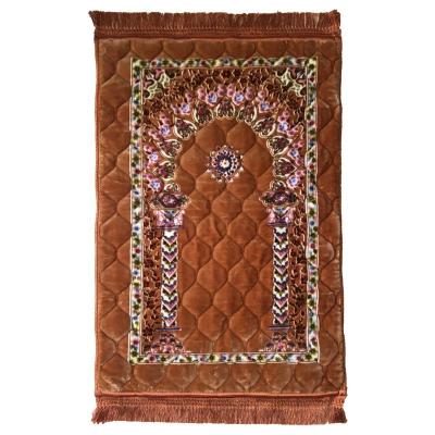 China Brown Adhesive-Protective Quilt Islamic Foldable Foam Brown Smart Prayer Mat for sale