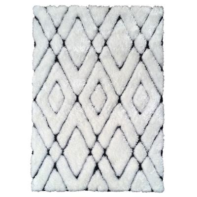 China Lattice Anti-Slip Geometric White/Black Soft Shaggy Collection Moroccan Plush Cozy Area Rug Home Decor For Open Spaces for sale