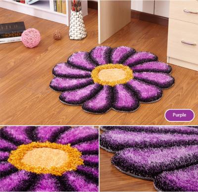 China Dampen noise; Soft Surface To Walk On Polyester Purple Round Sunflower Silk Shaggy Rug for sale