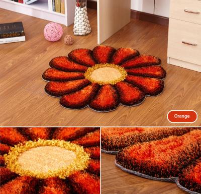 China Dampen noise; Soft Surface To Walk On Polyester Orange Round Sunflower Shaggy Rug for sale