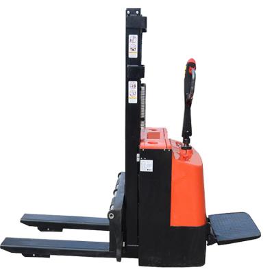 China Full Battery Electric Pallet Jack Forklift Stacker with Stand on Platform en venta