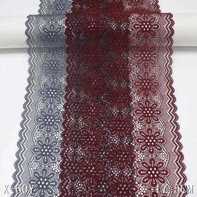 China Nylon Spandex Lace Elastic Stretch Fabric 17cm Viable Lace Up Gray Red High Quality Lace Lingerie for sale