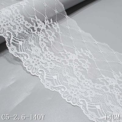 China Workable Trim 14 cm Non-stretch Lace Polyester Tulle Lace Fabric Wedding Dress Trim White Embroidery Trim for sale