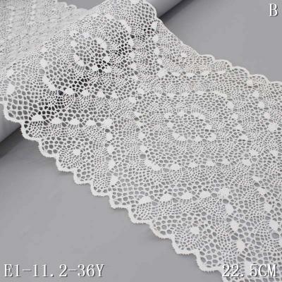 China Best Selling Stretch Lace Fabric 22.5cm Wide Sustainable Black White Lace Material Elastic Lace Trim for sale