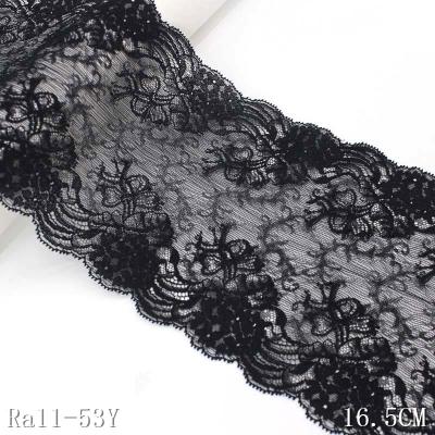 China Best Selling Stretch Lace Fabric 16.5cm Long Lasting Black Lace Material Elastic Lace Trim for sale