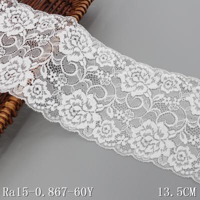 China Sustainable RTS Elastic Lace 13.5cm Wide Flower Lace Dress Fabrics Lace Fabric for sale