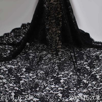 China Viable Black Flowers Chantilly Eyelash Lace Fabric 300*152cm Eyelash Lace Dress Best-Selling Lace for sale